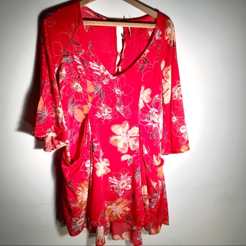Free people Floral Red Boho Dress Tunic Flowy
